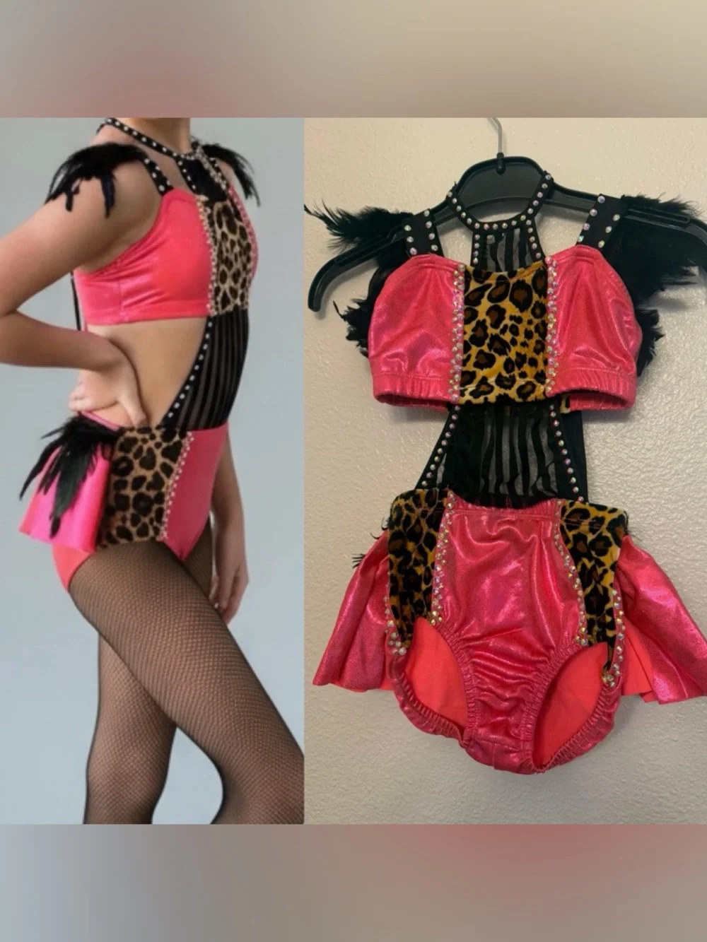 PUMPER’S Sassy Jazz custom competition Solo Costume Pink Leopard Feather SC